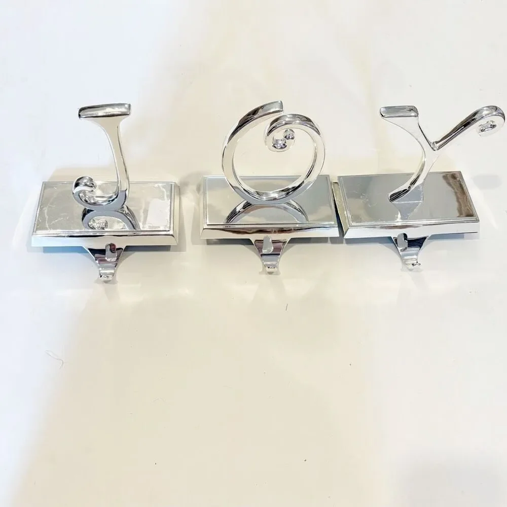 Pottery Barn Christmas Stocking Holders JOY Spell Out Silver